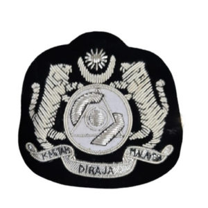OEM Hand Embroidery Badges in Gold and White Bullion Wire Customized Malaysia Gold Bullion Badges