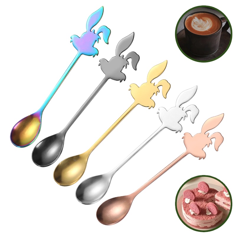 E-commerce Platform Hot Sale Customizable Cute Stainless Steel Rabbit Patterned Coffee Spoon for Parties
