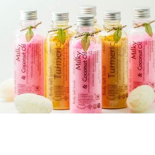 Wholesale OEM Milky Coconut Oil Salt Scrub Body Salt Scrub Herbal Thailand Body Whitening Soft Skin