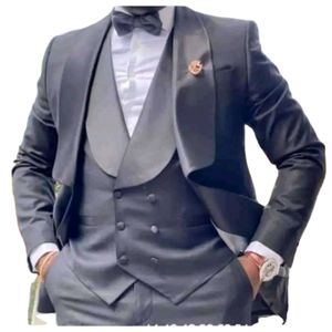 New Style Groom Suits for Men Satin Shawl Lapel Men Suit Custom Made 3 Pieces Slim Fit Blazer Pant Vest Suits For Men