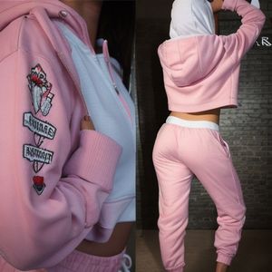 Wholesale Stylish Custom Logo 2 Piece Zip Up Jacket And Hoodies Leggings Set With Hooded Cotton Tracksuit Two Piece Set