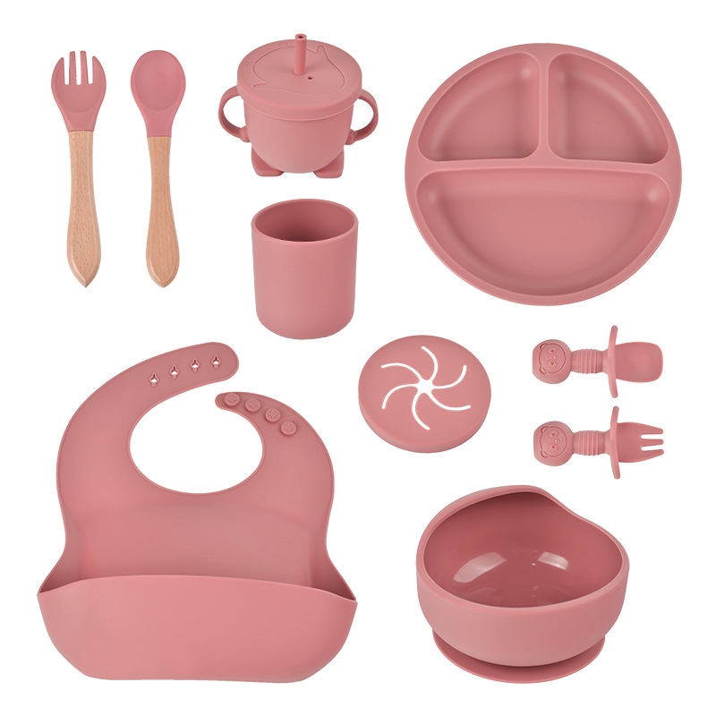 Dongguan Yujin Plastic Products Co., Ltd. Baby Feeding Set Silicone Plate Bowl Spoon Set Food Grade Non-Toxic Bpa Free Baby Silicone Feeding Set