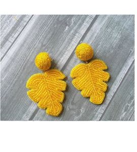 Drop earrings Yellow leaf beaded Beadwork earrings leaf Fashion Statement Handmade Vintage Accessories Embroidered Jewelry