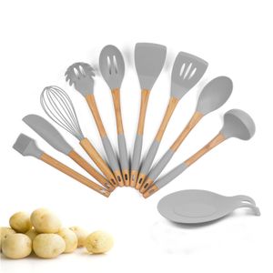 Manufacturer Directory Non Stick Kitchen Cooking Tools Heat Resistant Silicone Kitchen Utensil Set with Bamboo Handle