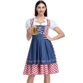 The New Lady Dirndl Oktoberfest Costume Bavarian National Pink Plaid Clubwear Cosplay Carnival Halloween Fancy Party Dress