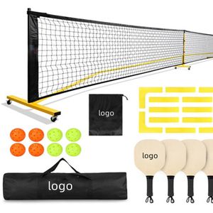 Wellshow Sport Pickleball Net Set 22FT Pickleball Net on Wheels for Driveway Backyard Pickleball Set for Indoor Outdoor Play