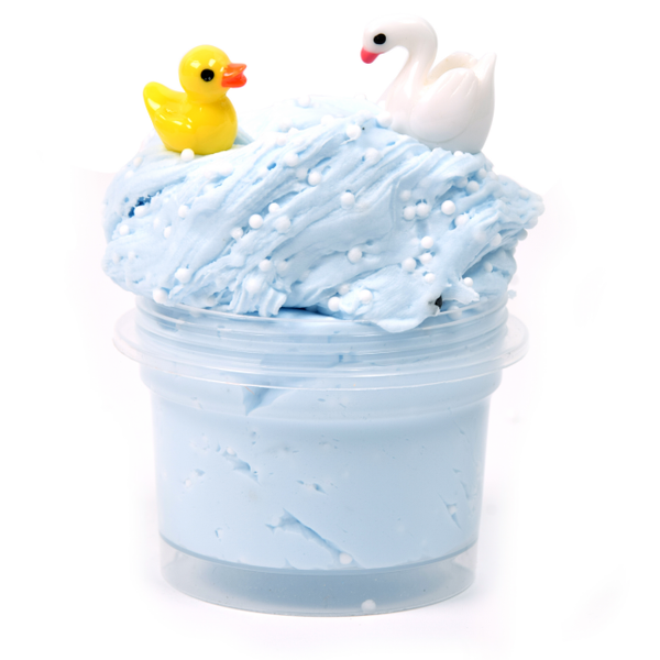 Sky Blue Fluffy Slime with Cute Duck Charms Foam Beads Eco-Friendly Scented Butter Crunchy Slime Pool Party Favor