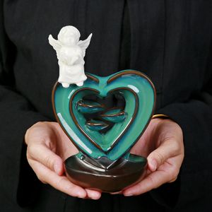 Angel Heart Ceramic Incense Burner Smoke Waterfall  Backflow Incense Burner Holder For Home Office Fragrance Decor