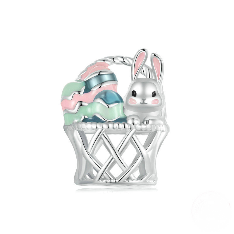 Popular Jewelry Halloween DIY Beaded Flower Basket Egg Rabbit S925 Sterling Silver Enamel Charm Pendant
