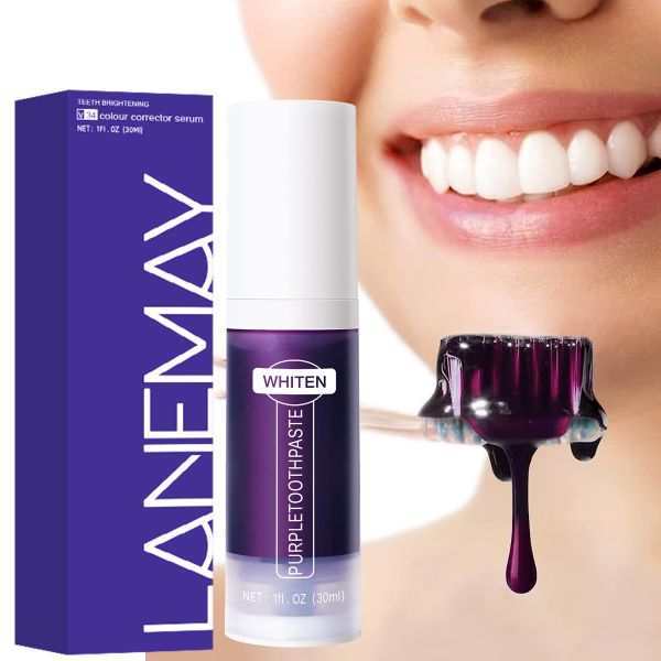 OEM Purple Teeth Whitening Toothpaste Remove Plaque Stains Cleaning Oral Hygiene Dental Tools Fresh Breath Beauty Health Care