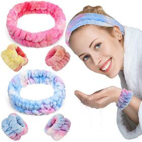 Coloured Makeup Spa Elastic Hair band wrist band set for Washing Face