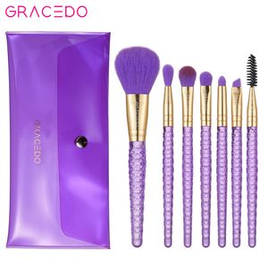 Gracedo 7pcs purple gold makeup brush set beauty cosmetic brushes suit custom logo free sample professional makeup brush with ba