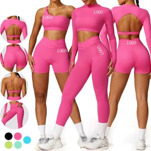2024 Custom 4PCS Activewear Fitness Sports Clothing Ribbed Seamless Workout Gym Set Yoga Sets Women