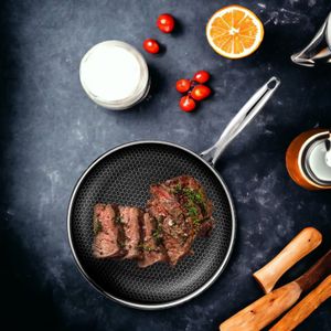 Germany Stainless Steel Frying Pan 28cm Kitchen Cooking Nonstick Eco-friendly Hybrid Honeycomb Cookware with Lid