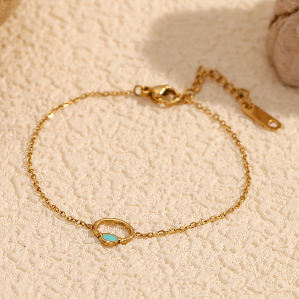 Xinyang Juhuo Trading Co., Ltd. Fashion Niche Personality Bracelet Stainless Steel Plated 18K Gold Drop Oil Circle Symbol Bracelet for Women
