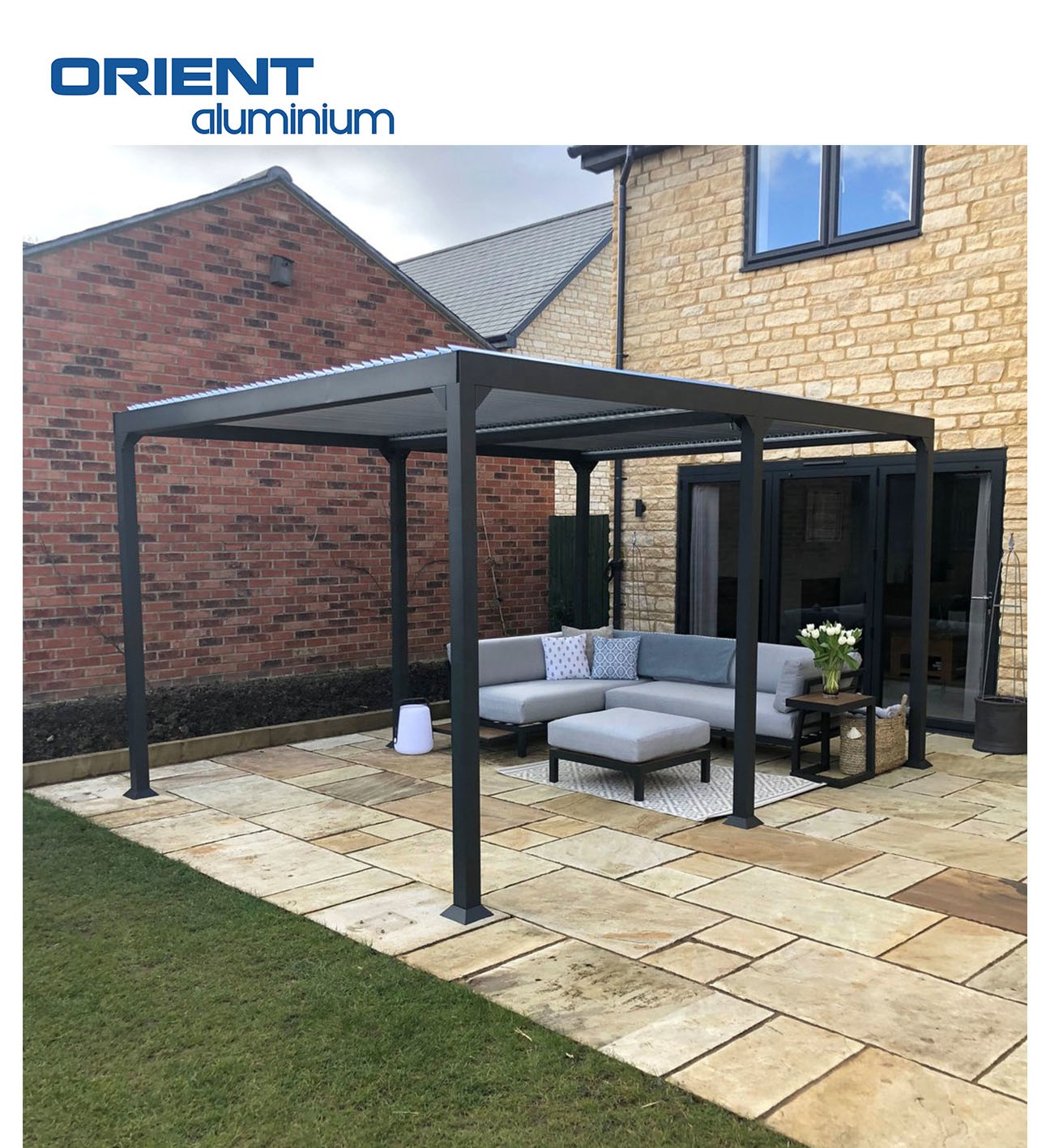 Orient Aluminium (weifang) Co., Ltd. Waterproof bioclimatica system 3x3 3x4 4x3 4x6 gazebo pergola motorized automatic louver roof outdoor garden aluminium pergola