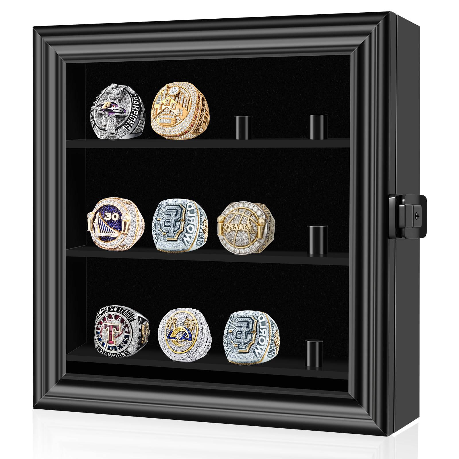 Jinhua Hongsaw Home Decor Co,. Ltd. Wooden Championship Ring Organizer Wall Mounted Championship Ring Storage Box Baseball Ring Display Case