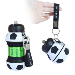 Customized logo 19oz Silicone bottle water football collapsible for traveling soccer kids silicone water bottle outside