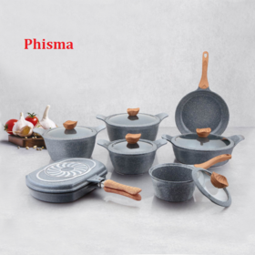 Wholesale  aluminium Cooking set  granite cookware set with silicone glass lid  household