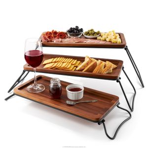 Custom 3-Tier Acacia Wood Serving Tray Kitchen Home Bread Serving Tray Cupcake Stand Decorative Platters Dessert Buffet Display