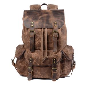 Custom Large Capacity Vintage Casual Sports Outdoor Hiking Travel Waxed Canvas Bag Back Pack Canvas Rucksack Backpack For Men