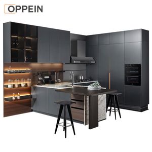OPPEIN Cheap Luxury Furniture Handle One Touch Skin Black Cabinets Kitchen Cabinets