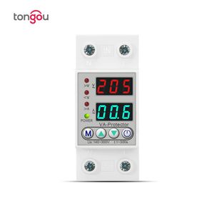 Din Rail Dual Display Adjustable Over Voltage Current and Under Voltage Protective Device Protector Relay 63A 230V AC Voltmeter