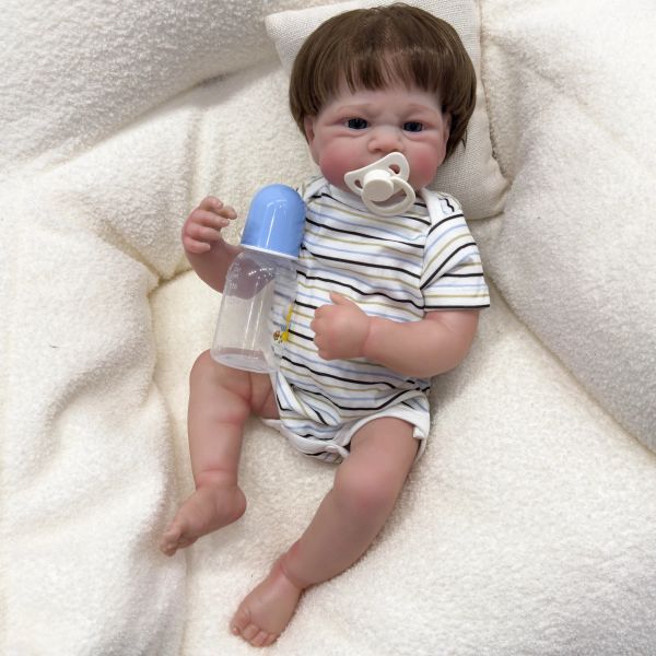 NPK 19inch Newborn Baby Full Body Lifelike Boy Doll Elijah Awake Reborn Baby Size 3D Skin Visible Veins Collectible Art Doll