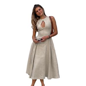 Summer 2024 New Fashionable Mid length Skirt with European  American Sexy Hollow Casual Dress A Pendulum Women's Casual Dress