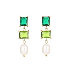 Dangle Geometric Shining Zircon Jewelry Set Bracelet Earrings Necklace Stainless Steel Gold Plated Jewelry Charm Chain