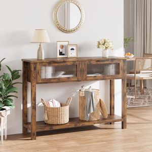 OEM 2-Tier Console Table for Home 2 Glass Drawers Wood Sofa Table with Storage for Living Room and Foyer Entryway Furniture