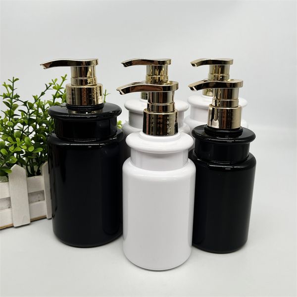 wholesale hot sell 300ml 500ml custom hotel gold black white shampoo body wash lotion shower gel bottles luxury with gold pump