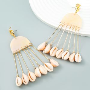 New Arrival Boho Multi Layer Shell Long Tassel Jewelry Acetic Acid Plate Ethnic Style Drop Earring For Women