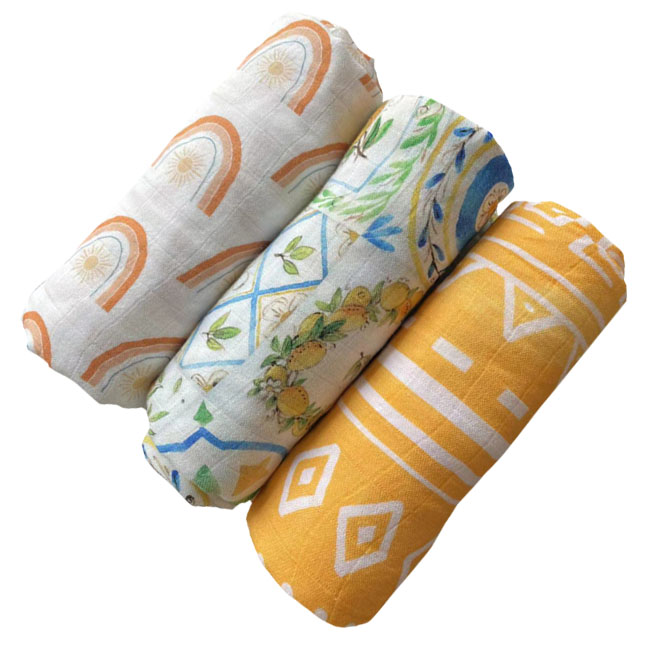 Customize bamboo Cotton Baby Muslin Swaddle Blanket 2-Layer Festival Leaves Digital Printing Bamboo swaddle blanket