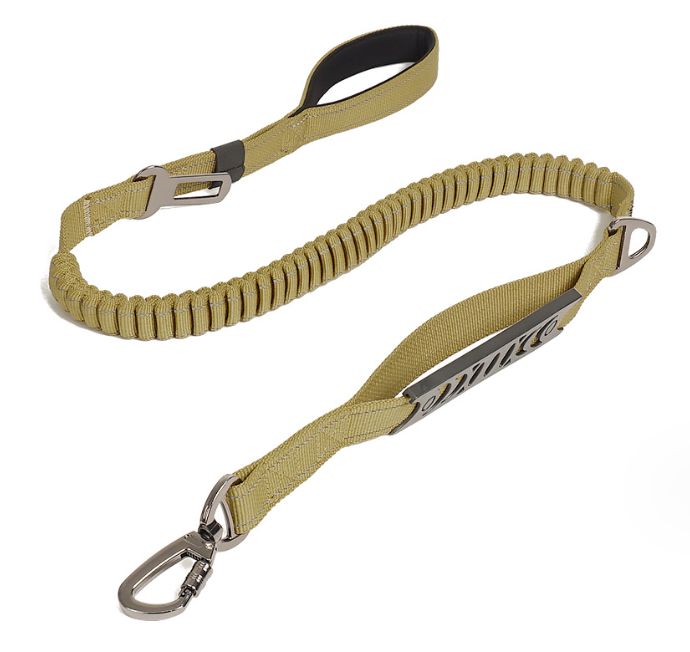 Wholesale Custom Bungee Lead Tactical Dog Leash With Pcv Handle And Car Safety Belt Buckle Reflective Nylon Dog Rope Leash