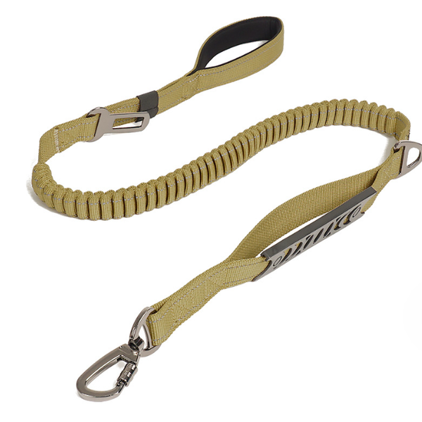 Wholesale Custom Bungee Lead Tactical Dog Leash With Pcv Handle And Car Safety Belt Buckle Reflective Nylon Dog Rope Leash