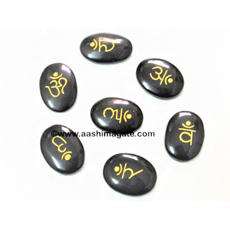Genuine Black Tourmaline Set Healing Feng Shui Carved Sanskrit Engraved Chakra Crystals Natural Minerals Gemstones Amethyst