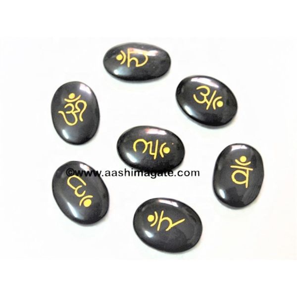Genuine Black Tourmaline Set Healing Feng Shui Carved Sanskrit Engraved Chakra Crystals Natural Minerals Gemstones Amethyst