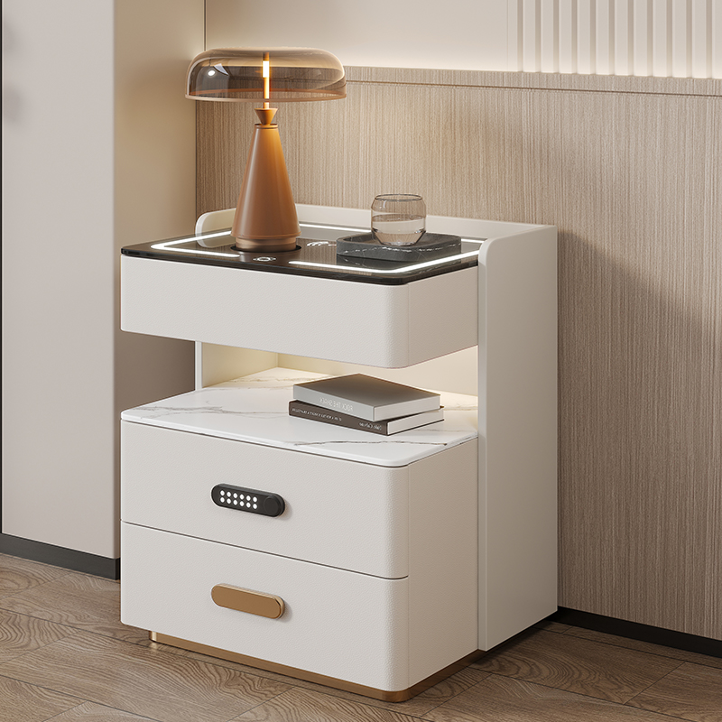 Ganzhou Mingwuju Furniture Co., Ltd New modern smart bedside tables USB wireless charging multifunctional home furniture safe smart nightstand for bedroom