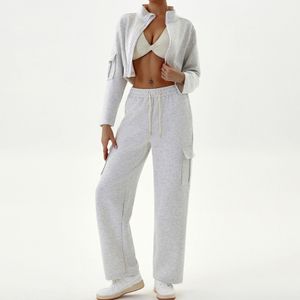 SPARK Custom Logo Lightweight Workout Sports Gym Full Zip Up Cropped Jacket Coat Drawstring Sweatpants Set
