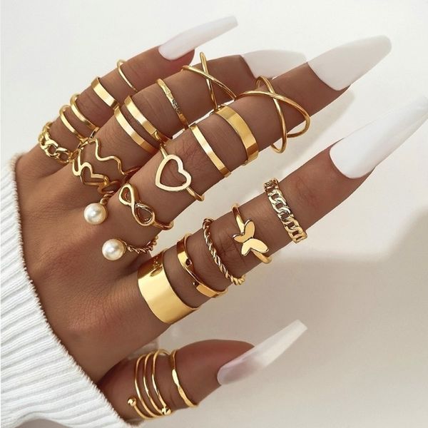 European and American cross-border butterfly rings, open multi-joint ring sets, 22-piece love rings,