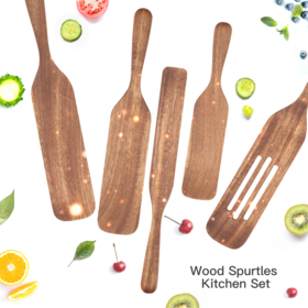5-pcs set wooden acacia ladles and spatula slotted kitchen utensils kitchen accessories set