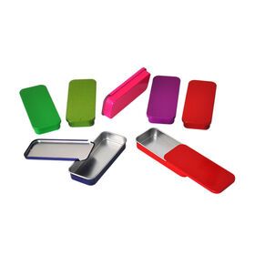 Custom logo print empty flat slide top containers lip balm solid cologne cosmetics candy metal tins box sliding lid tin case