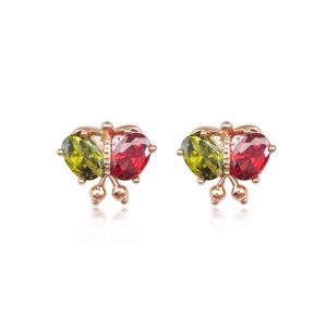 Wholesaler 18k oroJoyas Copper Goldfilled Zircon Mariposa Butterfly Ear Studs Fashion Style Cute Earrings Jewelry for Gift
