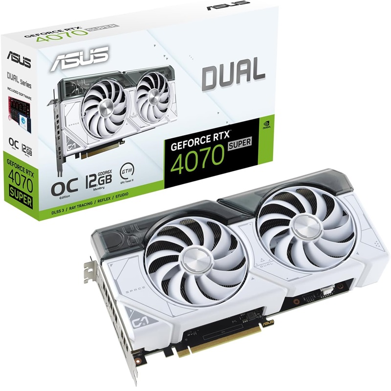ASUS nVidia GeForce DUAL-RTX4070S-O12G-WHITE SUPER White OC Edition 12GB GDDR6X  RAM 21Gbps Game graphics card