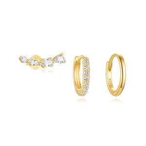 3 pieces set jewelry luxury geometric zircon hoop earrings stud earrings 925 silver and 18k gold plated