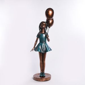 Home Arts Decor 35 Inch Bronze Large Balloon Girl Sculpture for Kids Room Decoration