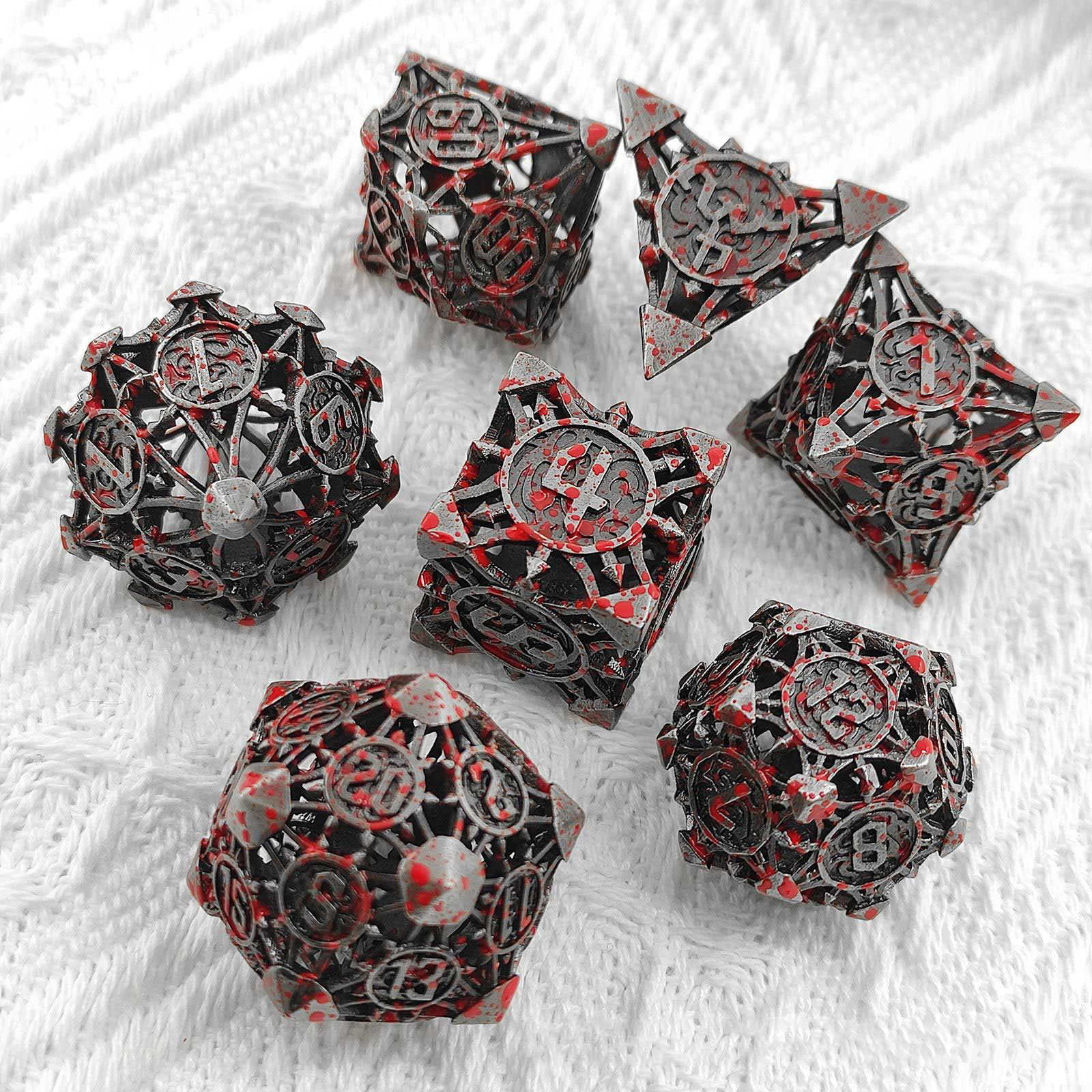 metal polyhedral custom dice set Antique Arrow DND Metal Dice Sets for Dnd Table Games tray hollow dragon metal dice set