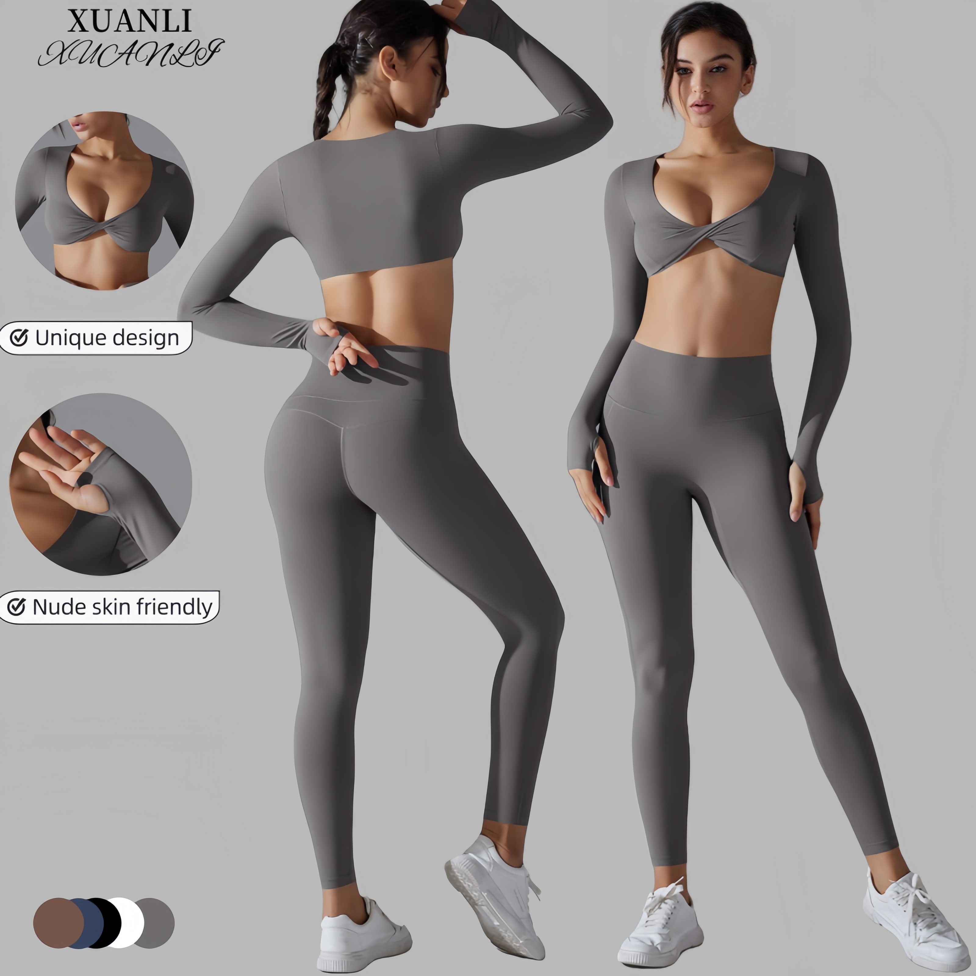 Yiwu Xuanli Clothing Co., Ltd. 7071 7053 Net Celebrity Yoga Set Sports Gather Long-sleeved Solid Color Slim Stretch Gym Fitness Running Training Suit women