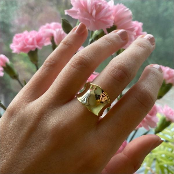 Baroli Filled 18k Gold Plated Hammered Gold Statement Texture chunky Ring for Ladies Thick Open Croissant ring